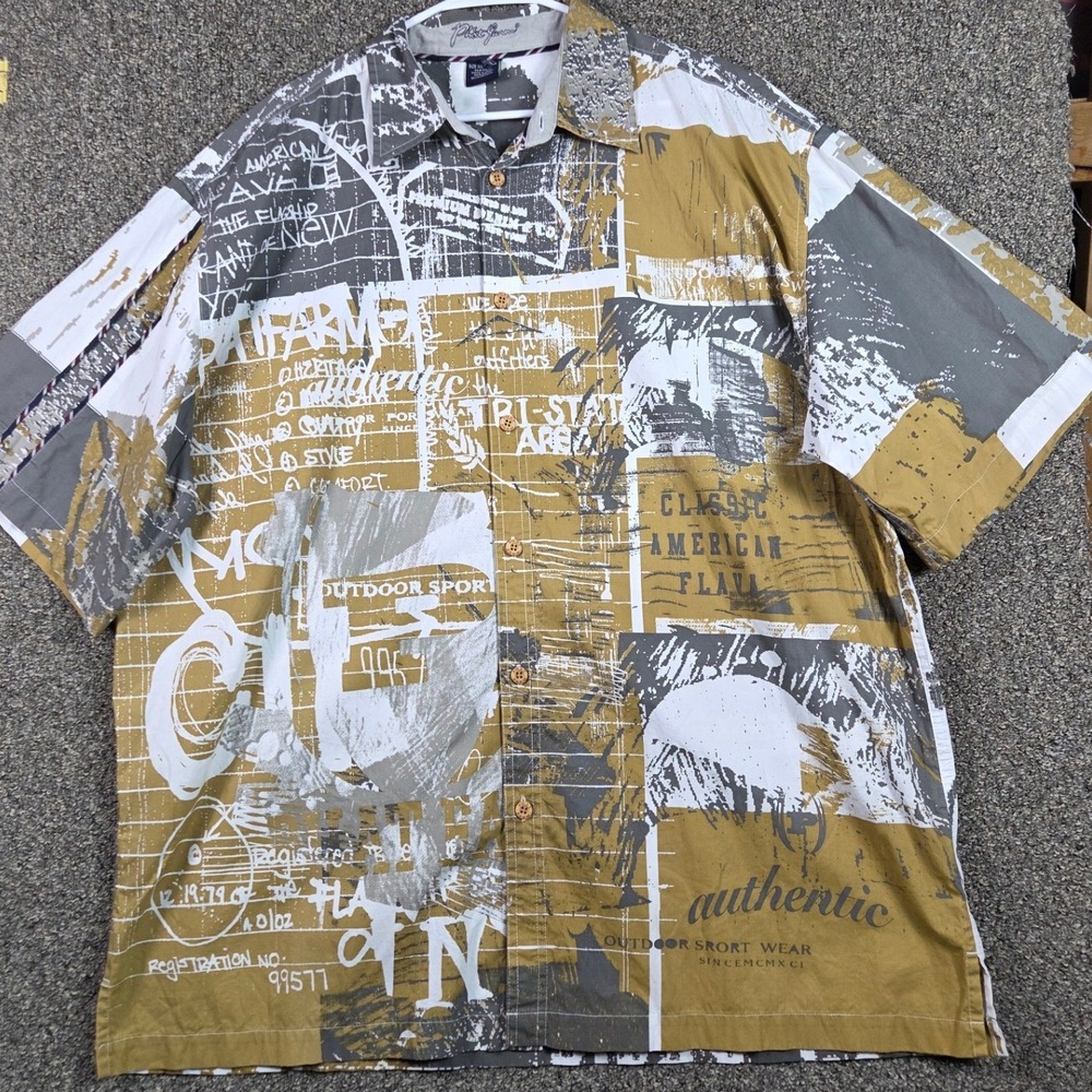 Phat Farm Button Up Shirt Mens XXL Yellow Vintage Y2K Streetwear PSH42002